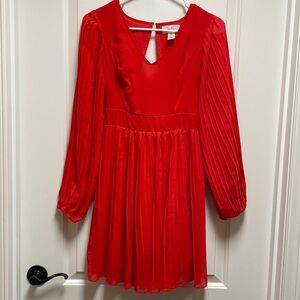 RED! XS Jessica Simpson Red Pleated Puffy Sleeve Mini Dress Open Back & Bow 🔥